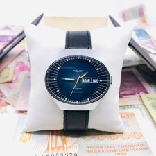 Vintage Poljot USSR Watch Blue Dial Dual Calendar Olympic 1980s Serviced