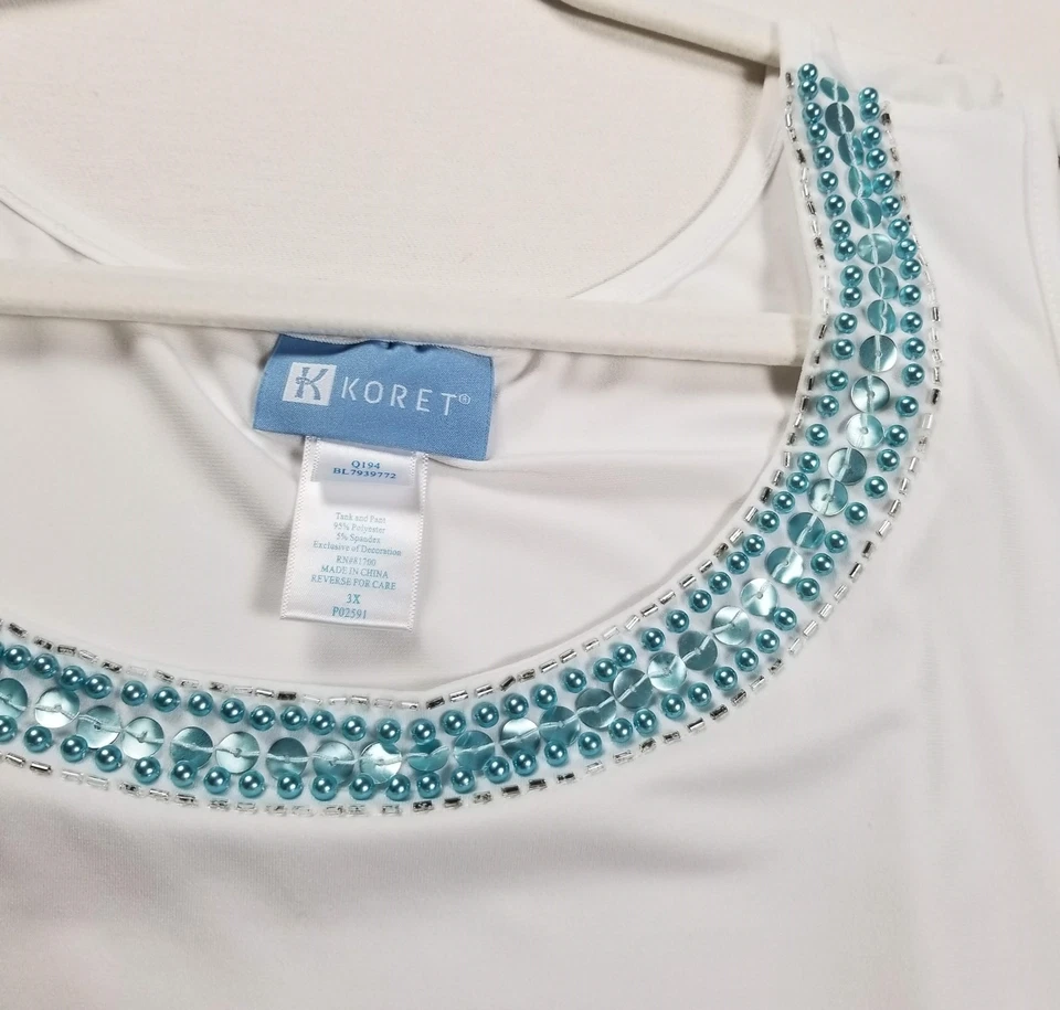 Camiseta regata feminina Koret 3X plus branca azul sem mangas gola redonda elástica - Imagem 3 de 4