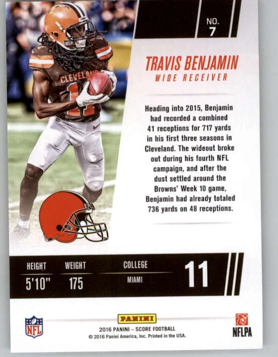 2016 Score Franchise Gold #7 Travis Benjamin (ref 149885) - Image 2 of 2