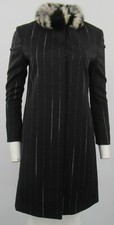 Gianfranco Ferre Studio Black White Stripe Long Blazer With Fur Collar Size 4