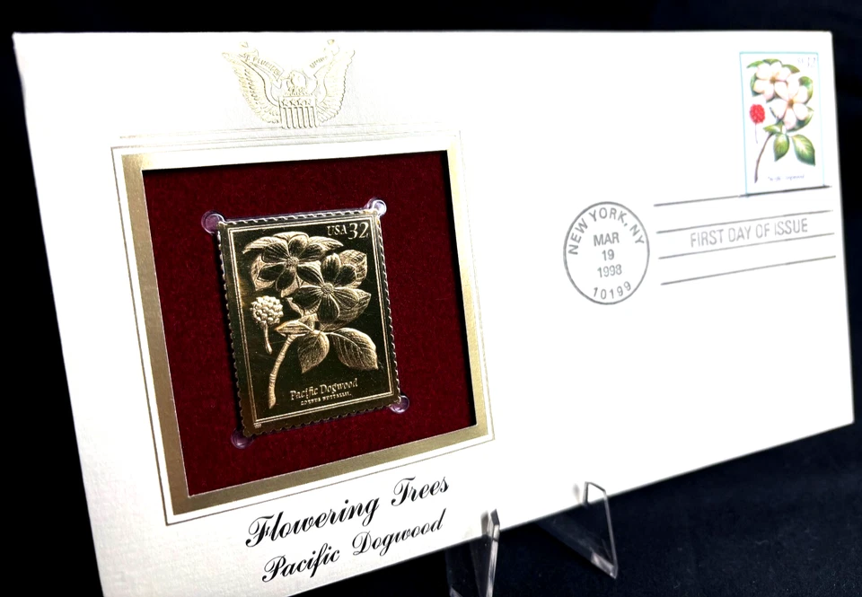 Flowering Trees Pacific Dogwood~32c USA Gold Stamp 1st day issue ~ 22k Replica - Image 3 of 4