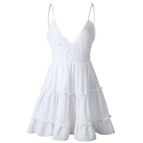 Women Boho Sundress V-Neck Lace Mini Dress Ladies Casual Summer Beach, Very Cute - Picture 6 of 43