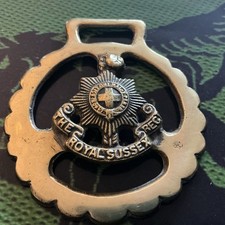 Vintage British Army Military Horse Brass ROYAL SUSSEX REGT. (1)