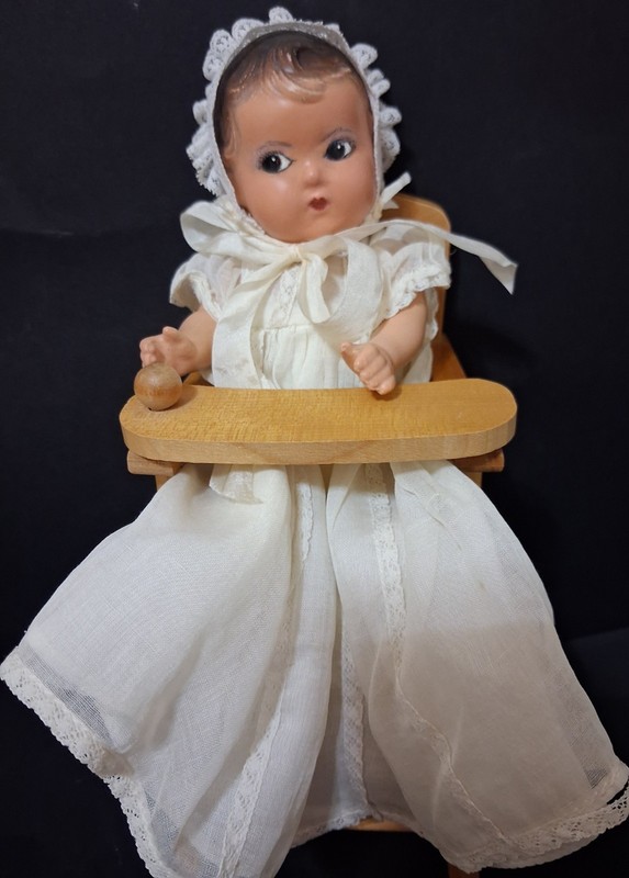 Vintage Lot Of Strombecker High Chair & Madame Alexander Composition Doll