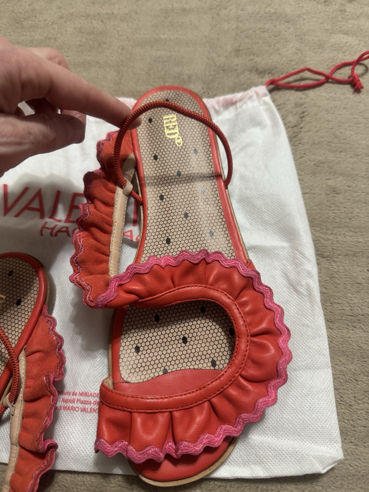 RED Valentino Ankle Strap Leather Sandal Flats Shoes in Red Sz 38 US 8 UK 5 thumbnail 4