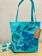 NEW Vintage VERA Logo Tiff* Blue Fruit Flowers Tablecloth Tote Market Gift Bag 