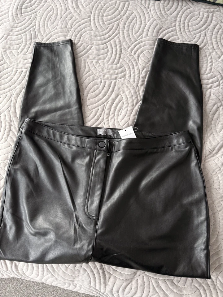 Папайя женщины черный тонкий искусственной кожи высокая талия узкие резинке брюки размер 20 новый - Изображение 3 из 4