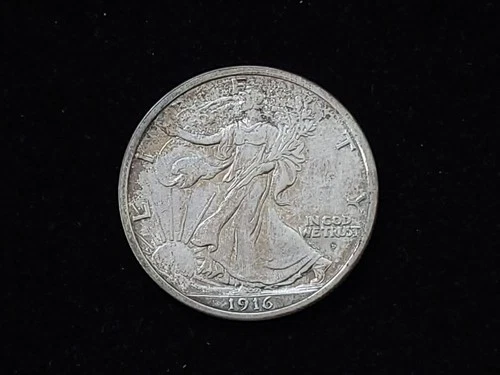 1916-D Walking Liberty Silver Half Dollar Uncirculated Details Cleaned NICE!