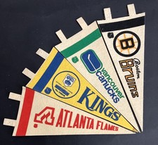 NHL Mini Hockey Pennant Lot of 4 Vintage 1970s Kings Flames Canucks Bruins