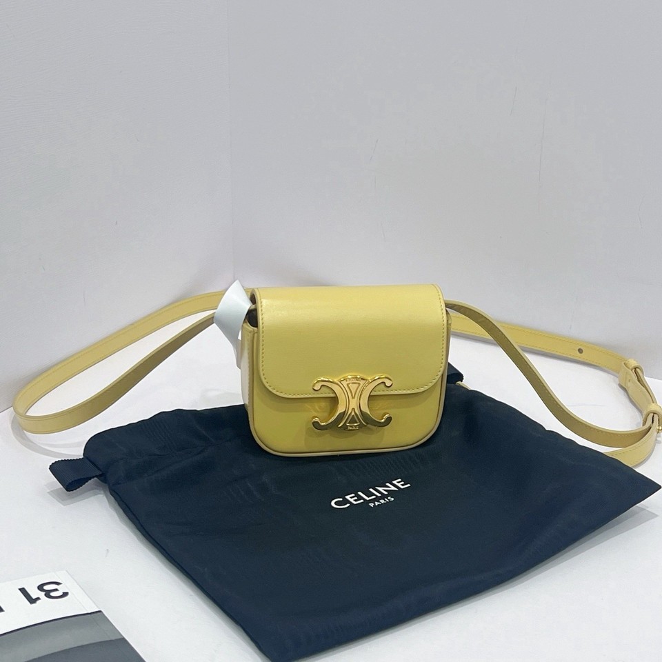 Authentic Pre‑owned Celine Triomphe Mini Yellow Gold‑Tone Hardware Bag