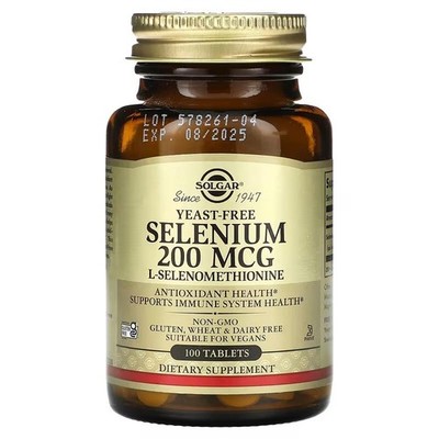 Solgar Selen, ohne Hefe, 200 mcg, 100 Tabletten