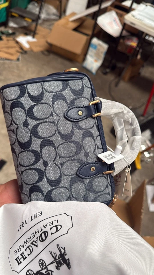 Bolso Cartera Pequeño COACH Rowan Firma Denim Lona CY699 2 Vías Azul Marrón Foto 2 de 4