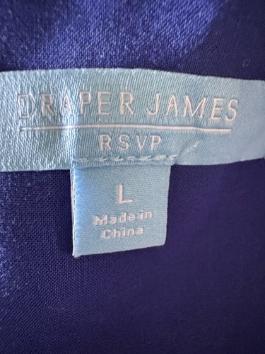 New $78 DRAPER JAMES RSVP Cobalt Blue Dress Floral Print lg Slv midi tie belt L - Picture 9 of 14