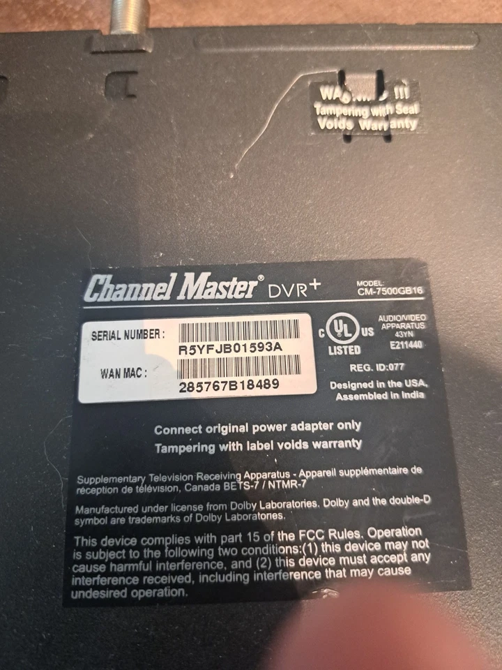 Channel Master DVR+ TV Antenna DVR Recorder CM7500GB16 W/ Remote Power Adapter - Image 2 of 3