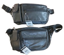 NWT Wilsons Leather Fanny Pack Vintage Black Waist Bag Multi Pocket Pouch