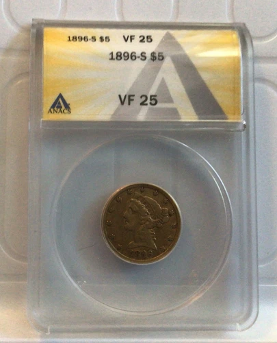 1896 S Liberty Head Half Eagle $5, ANAC Graded VF25. Great Coin! 🪙