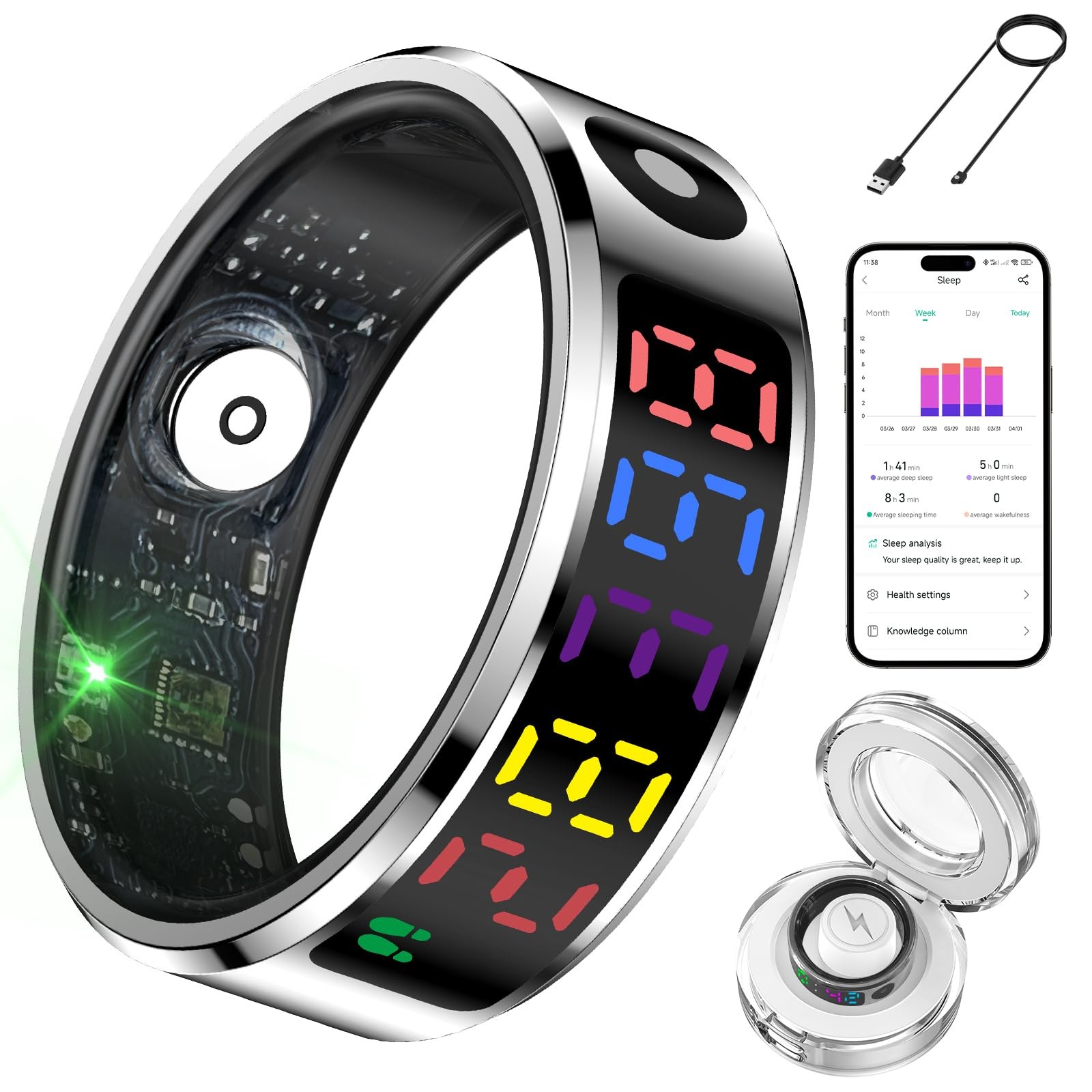 Smart Ring for Women Men with Color Screen,Fitness Tracker with Time Display/...