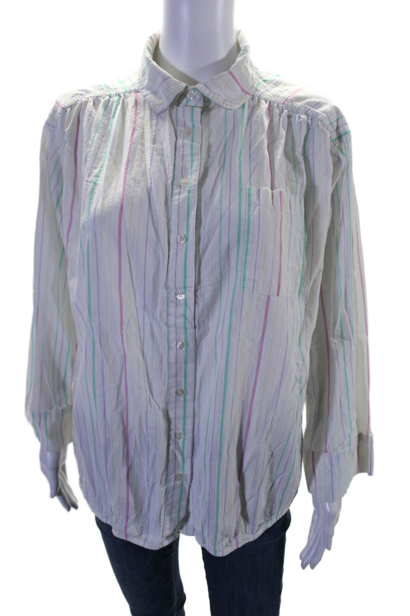 Something Navy Womens Button Front Collared Strip… - image 2