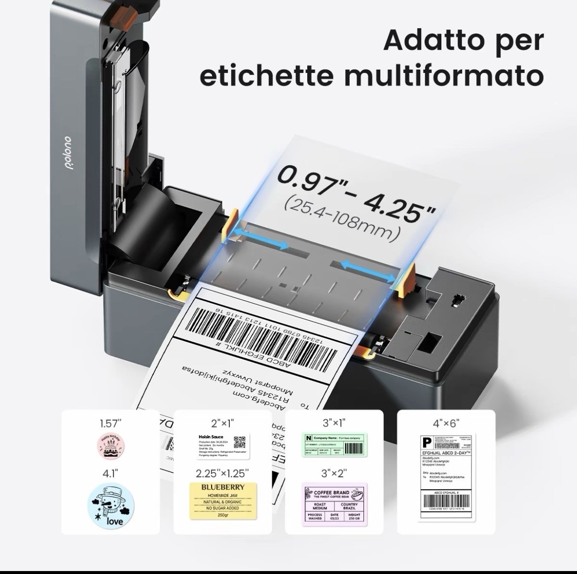 Polono PL80E stampante termica etichette Bluetooth USB 230 DPI 25,4–108 mm foto 2