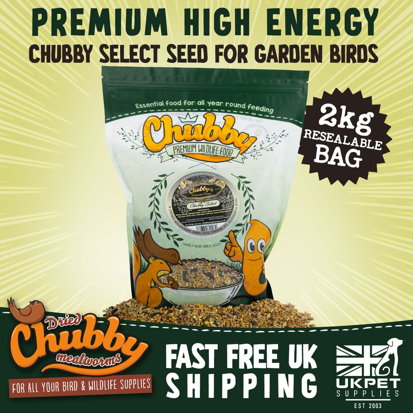 Chubby Select Wild Bird Food - Year Round Garden Seed Feed Mix 2Kg