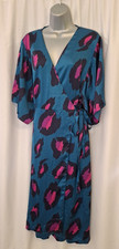 LIQUORISH Women's Midi Dress UK16 Wrapped Blue Geometric Print Occasion E5000