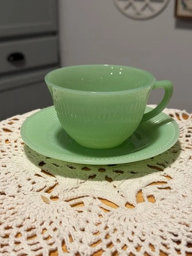 Anchor Hocking Fire King Jadeite Demitasse Cup and Saucer Set Vintage Jane Ray