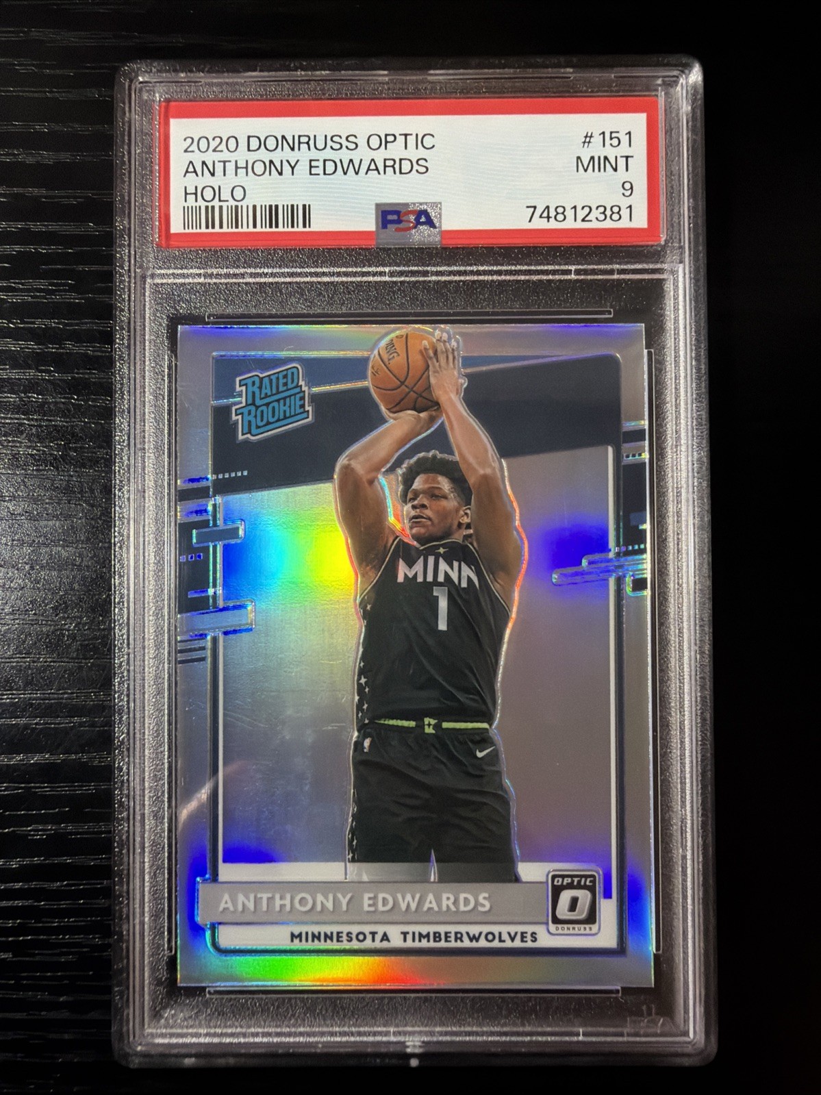 2020 Panini Donruss Optic Rated Rookie Anthony Edwards #151 Holo Prizm RC PSA 9