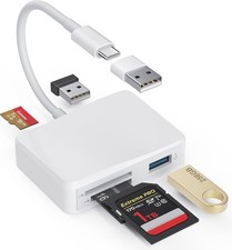USB C Card Reader 5in1 SD MicroSD MS Dual USB A Port Portable White