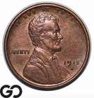 1915-S Lincoln Cent Wheat Penny, Semi-Key Date, Choice AU++