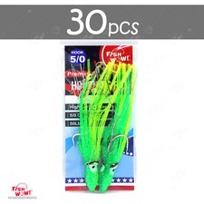 Fish WOW! Hoochies Rig Fishing Chartreuse 4.75" Squid Skirt  5/0 Octopus Hook