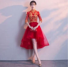Women's Chinese Cheongsam Embroidery Wedding Bride Long Dress Prom Gown Fashion 