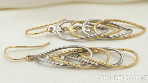 14kt Yellow+White Gold Shiny Diamond Cut 4-Drop Open Oval Two Tone Drop Earring - Picture 2 of 3