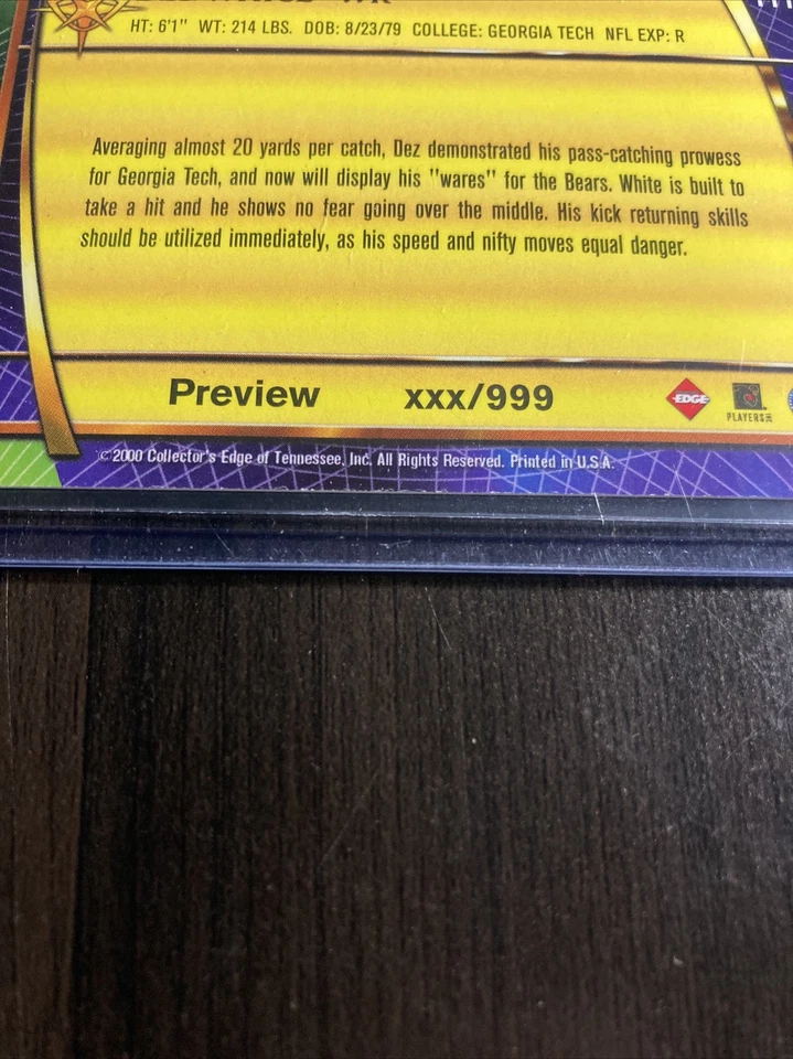 Dez Whice ODYSSEY ROOKIE LIMITED CARD XXX/999 NFL 2000 T5-284 - Image 3 of 3