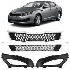 For 2011 2013 Kia Optima LX EX Front Upper Lower Grille w/ Fog Light Bezels 4pcs