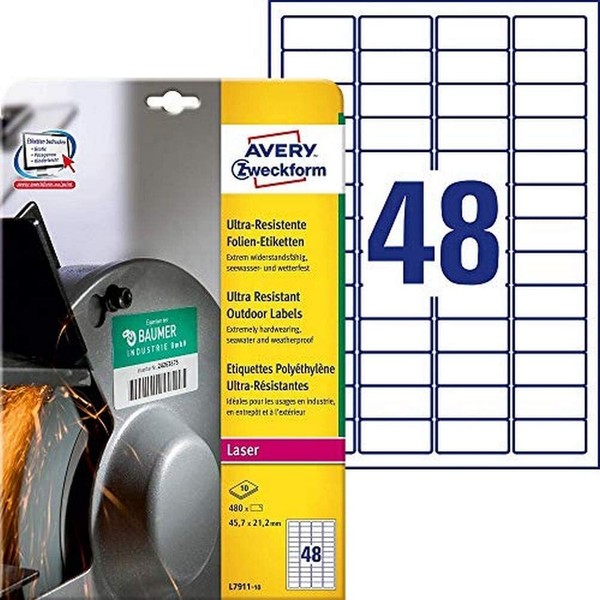 Avery Zweckform L7911-10 StrapazierfäHige Folienetiketten (45,7X21,2 Mm Auf Din-image