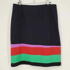 Carlisle Pencil Skirt 8 Color Block Striped Knee Length Zipper Cotton Black Red