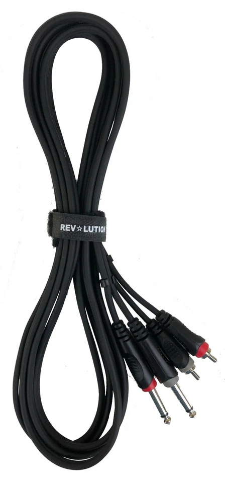REV 12ft Unbalanced Audio Cable with Connectors: 2xRCA Plug to 2x1/4’’ Mono Plug - Image 3 of 4
