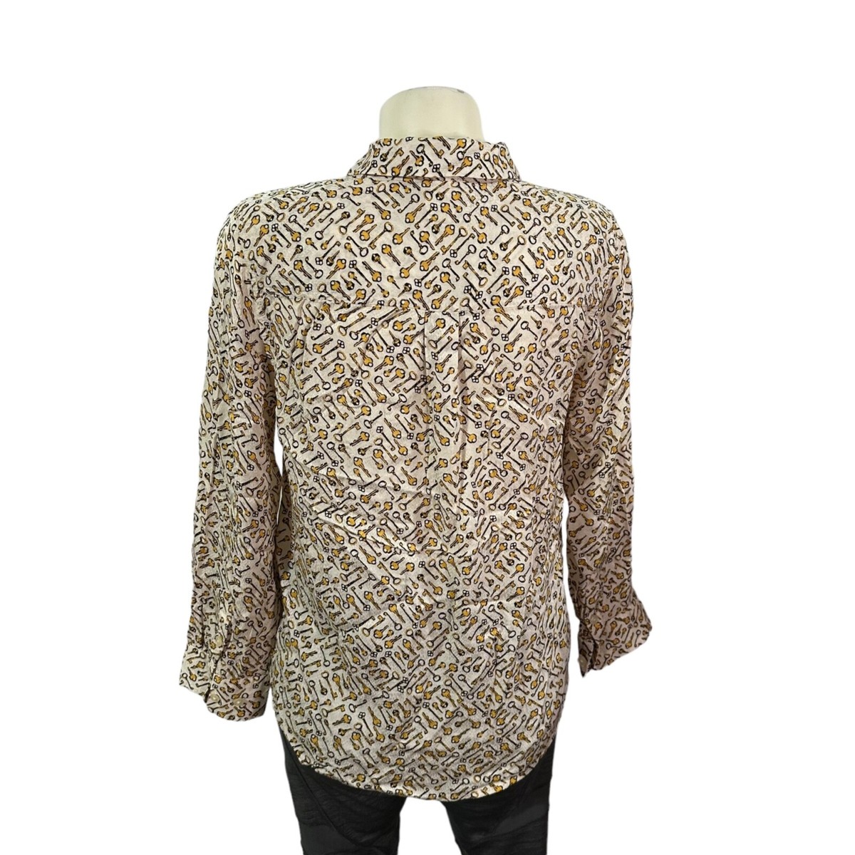 Chico's Women's Shirt Viscose Size 1 Gold/Cream Key Print Long