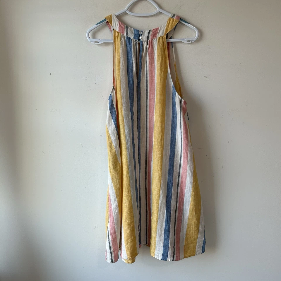 C&C California 100%Linen Yellow Multi Stripe Mini Halter Dress Wmn’s Sz L Summer - Image 3 of 4