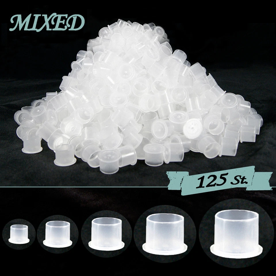 TATTOOCHEST 125x Tattoo Farbkappen aus Kunststoff Ink Cups Mix Größen S, M, L, XL, XXL
