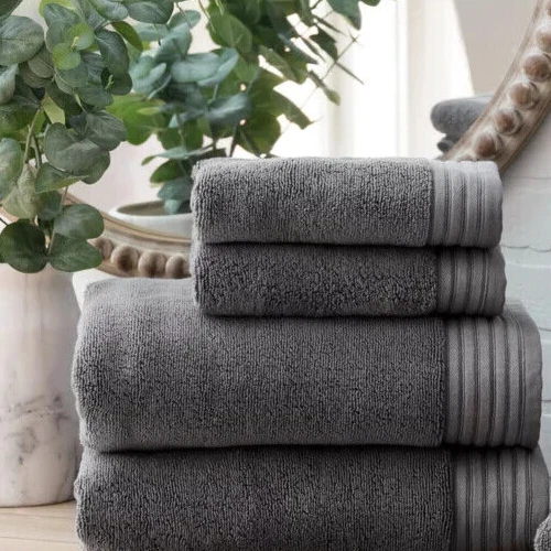Juego de 4 toallas de mano/lavado de algodón egipcio gris oscuro peso pesado 600 GSM lujo Foto 4 de 4