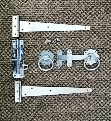 T-Stück Scharnier (2) 12'' 300 mm Ringriegel Brenton Bolzen Set Gartentor Beschlagset Zink