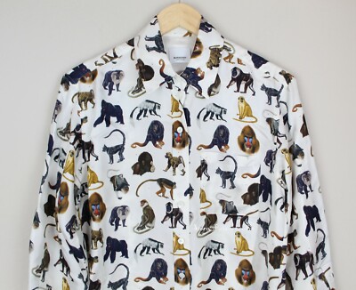 NWT Burberry Monkey Long Sleeve Silk Shirt, Optic White, US2/UK4