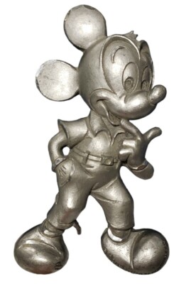 Mickey Mouse Pewter Walt Disney Production Cartoon Flat Sided Figurine Signed