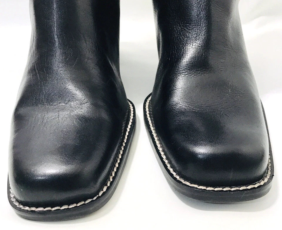 Botas de passeio Aerosols femininas pretas de couro de panturrilha média cravejadas puxar motociclista tamanho 8.5 - Imagem 4 de 4