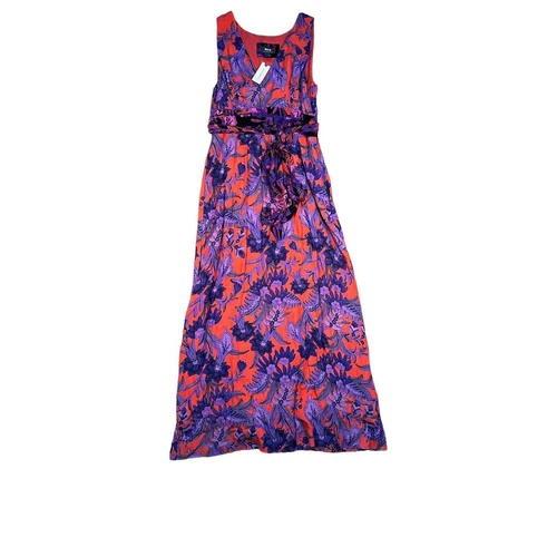 Maxi abito Maeve Anthropologie Macie taglia 8 floreale viola rosso scollo a V nuovo con etichette San Valentino