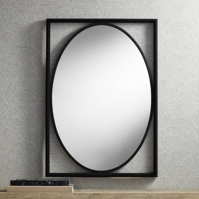 Uttermost Cameo Satin Black 23 3/4'' x 33 3/4'' Oval Wall Mirror
