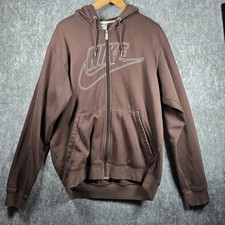 Vintage Y2K Nike Full Zip Up Hoodie Mens Medium Brown Spell Out Nike Air 2000s