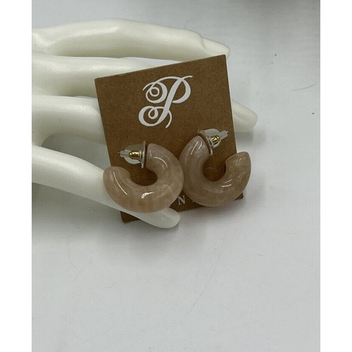 Plunder Marbled Light Brown Tan Acrylic Chunky Hoops Earrings 1 " (new) - Picture 5 of 5
