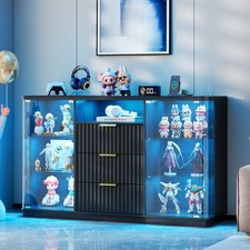 Display Cabinet with Glass Doors, Display case with 3 Drawer& Glass Shelves